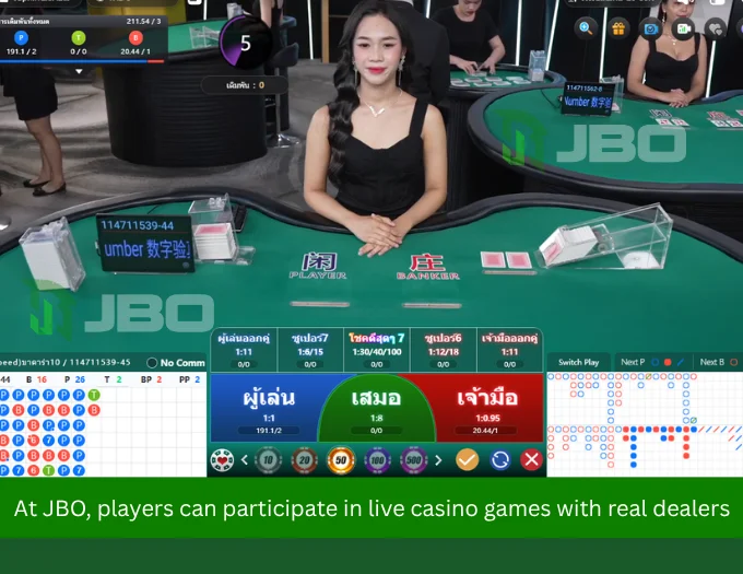 At JBO, players can participate in live casino games with real dealers