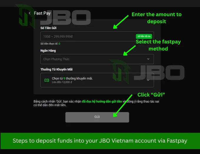 Deposit funds at jbo vietnam via fastpay payment