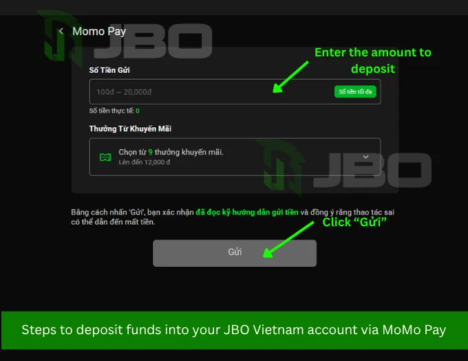 Deposit funds at jbo vietnam via MoMo Pay