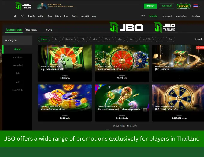 JBO Thailand's promotions page interface