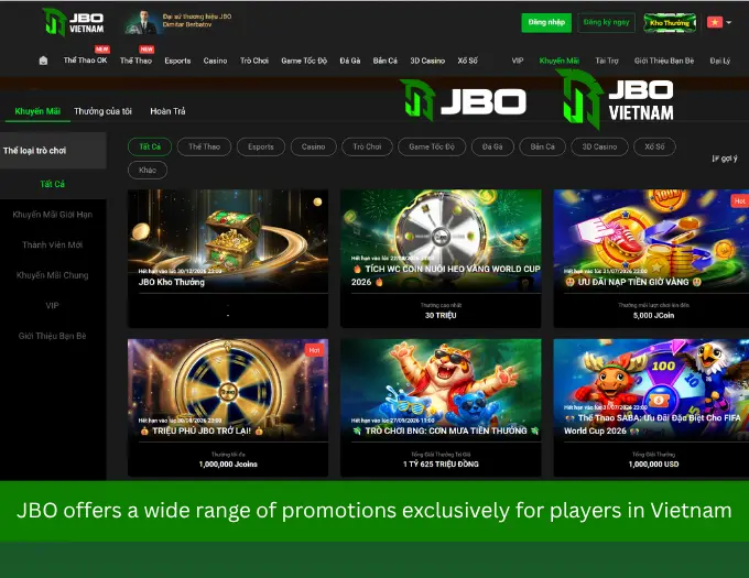 JBO Vietnam's promotions page interface