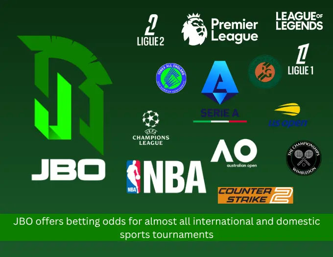 JBO offers betting odds for almost all international and domestic sports tournaments