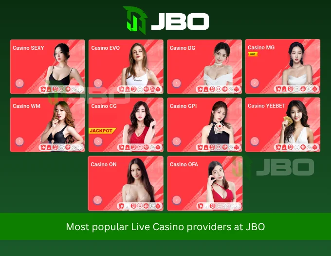 Most popular Live Casino providers at JBO