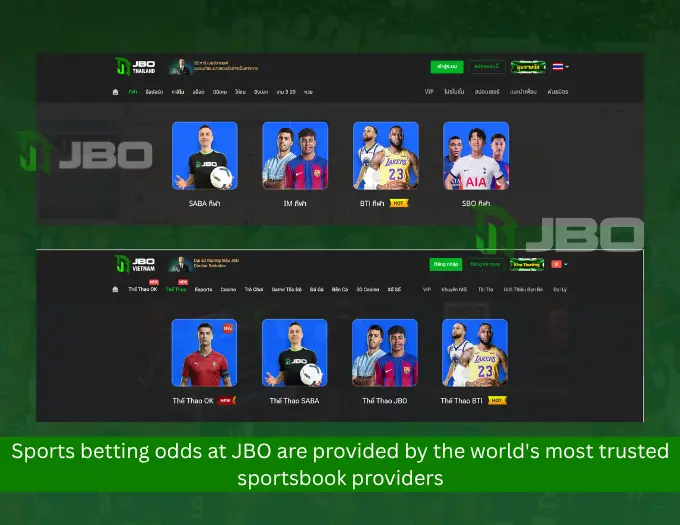 Sports betting odds at JBO are provided by the world's most trusted sportsbook providers