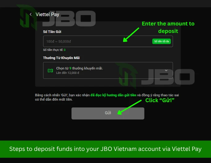Steps to deposit funds into your JBO Vietnam account via Viettel Pay