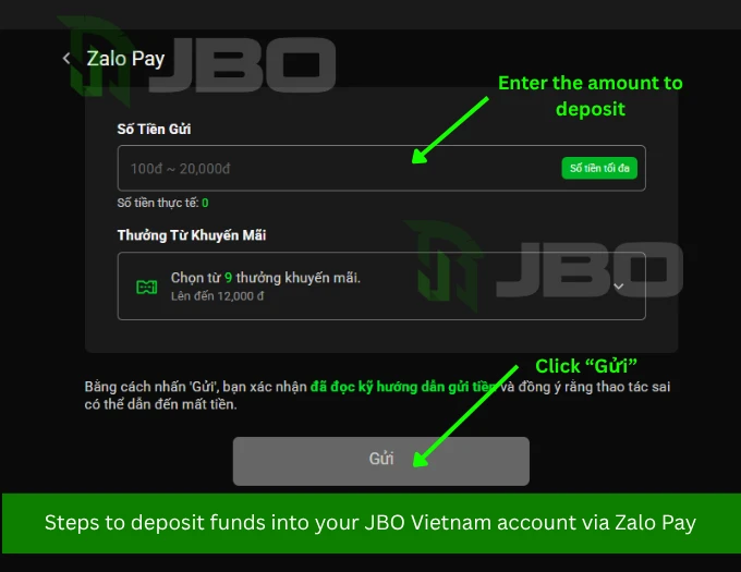 Steps to deposit funds into your JBO Vietnam account via Zalo Pay