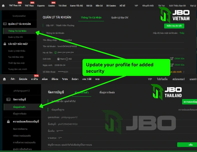Complete all personal profile for added security